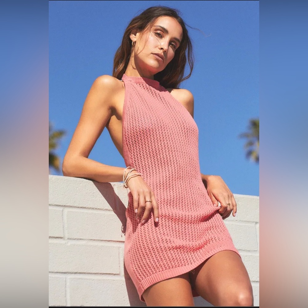 Lulus Cute In The Cabana Coral Pink Crochet Swim Cover-up - Size S